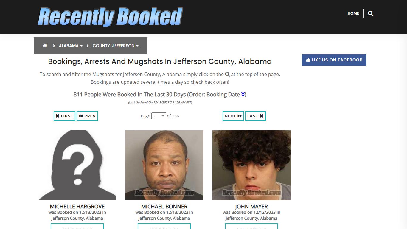 Bookings, Arrests and Mugshots in Jefferson County, Alabama